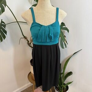 Ella Moss Teal Black Colorblock Pleated Empire Waist Dress EDPT8351 Small
